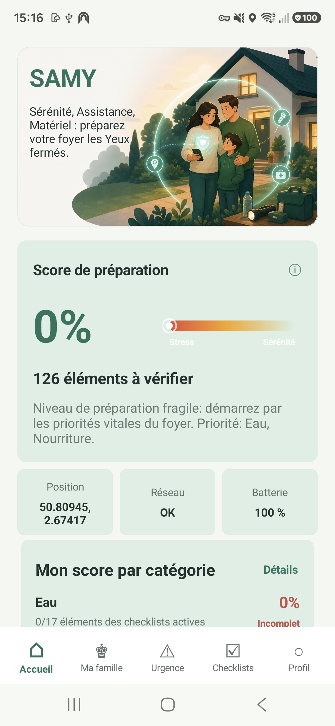 Aperçu de SAMY avec score de préparation