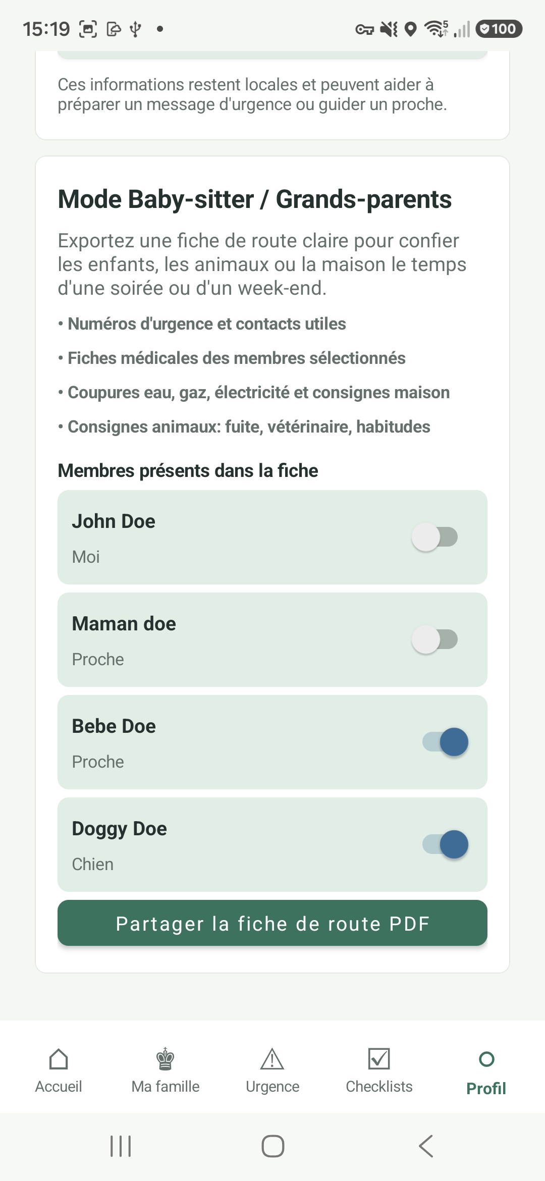 Fiche de route baby-sitter et grands-parents dans SAMY